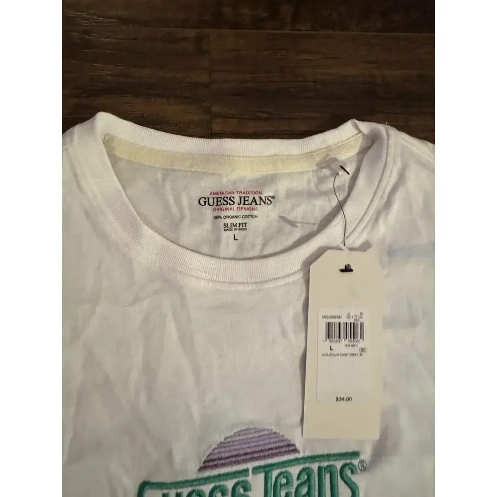 Guess Jeans Men's Logo Crew Short Sleeve Shirt L Large White